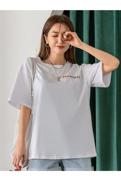 VBSVİBES Γυναικείο μπλουζάκι White Oversize Dreamers Printed