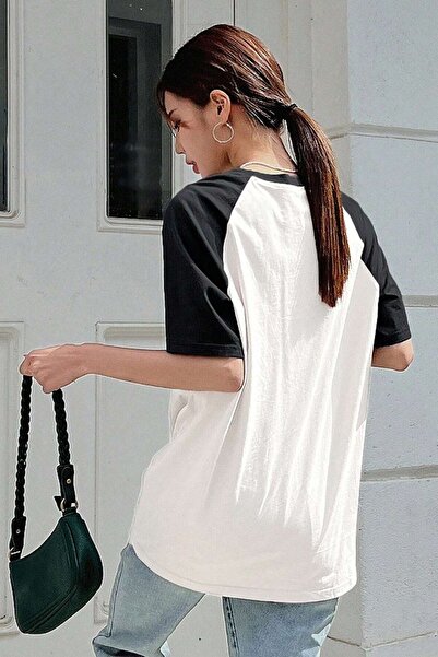 DUBU BUTİK Tričko Vocation Piece Single Jersey - Bílé černé Tričko Oversize Crew Crew Krátký rukáv