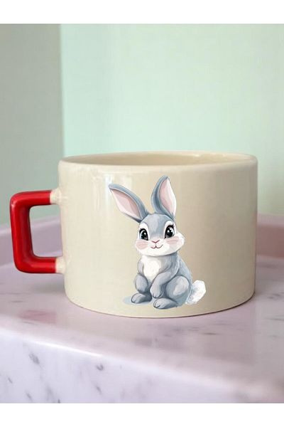 lili hediyelik Rabbit Printed 3-Piece Coffee Cup Ceramic Gift Mug Cup