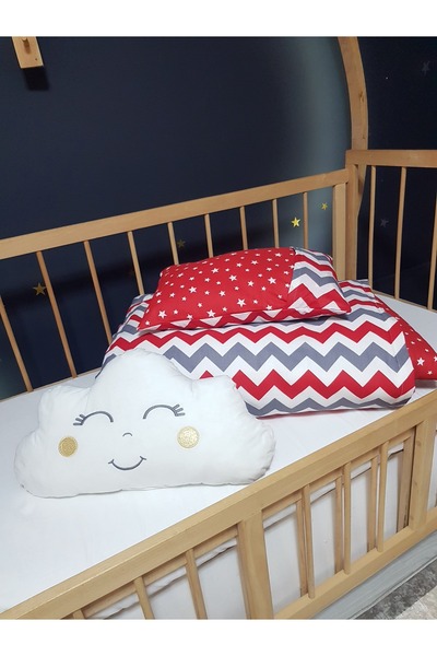 bebek_iklimi مجموعة نوم للأطفال مكونة من 6 قطع - لحاف بحجم 95x135، وسادة، ورقة، ووسادة سحابية كهدية