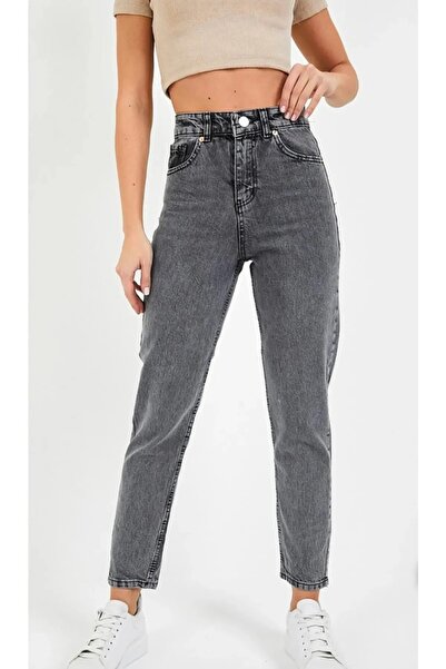 Lixera Anthracite Snow Wash Lycra Mom Jean Trousers