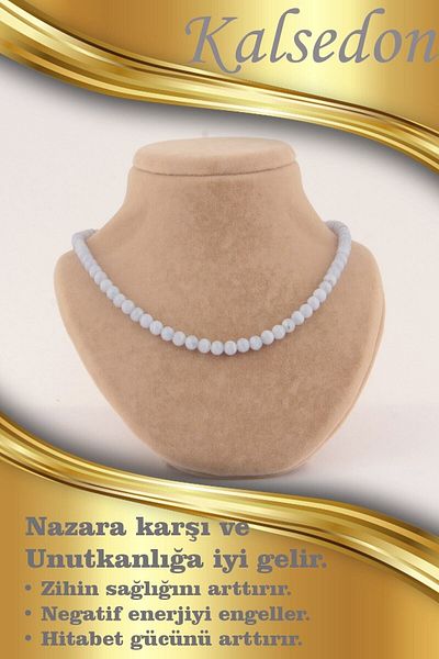 OSMANLI DOĞAL TAŞ Certified Chalcedony Natural Stone Necklace 6 Mm, M169