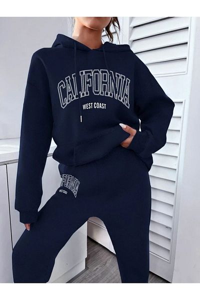 CLAYES West Coast αθλητική φόρμα Jogger - Navy Blue Printed Oversize Raster Hooded