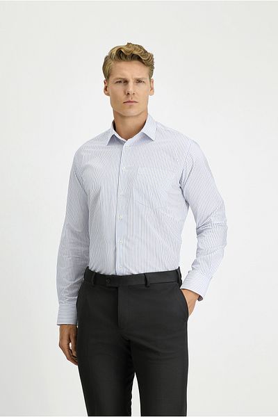 Kiğılı Long Sleeve Classic Striped Cotton Easy-Iron Shirt