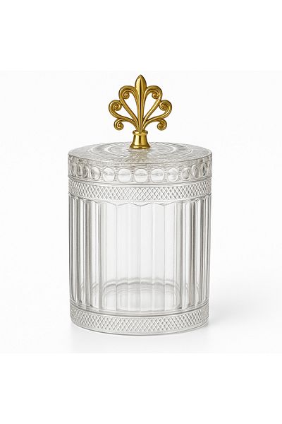 FAIR HOME Gold Metal Patterned - Large Size Glass Jar with Shell and Single Lid - 1500 ml