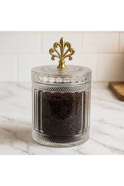 FAIR HOME Gold Metal Patterned - Large Size Glass Jar with Shell and Single Lid - 1500 ml
