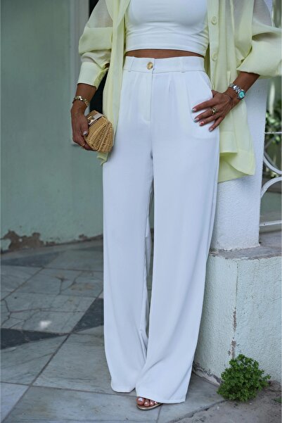 Purple by Banu Gold Düğme Detay Palazzo Pantolon