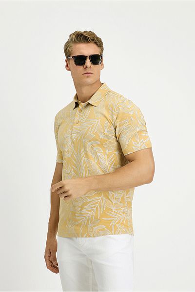 Kiğılı Slim Fit Slim Fit Printed Cotton Polo Neck T-Shirt