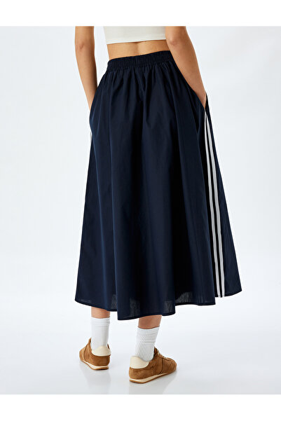 Koton Pamuklu Yanları Çizgili Cepli Midi Boy Kloş Etek