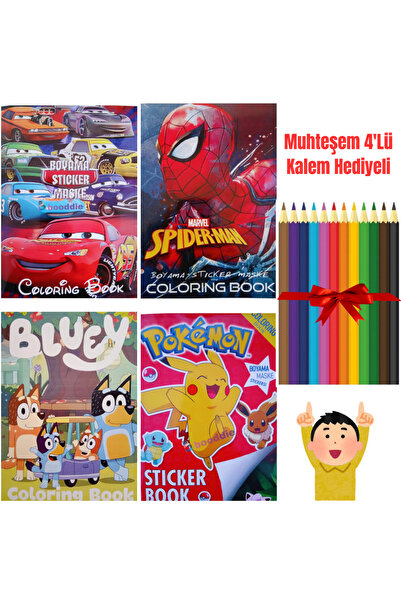 booddie Marvel Pokemon Bluey Cars Boyama Kitabı Stickerlı Arka Kapak Maske 12...