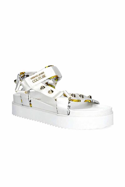 Versace Women's Round Open Toe Apartment Heel Strap Fixing White Sandals 78Va3Sm2Zs187-G03