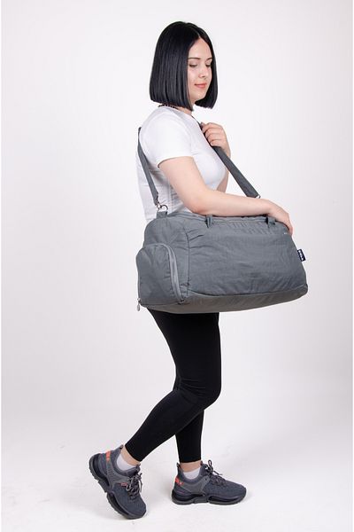KAFF Gray Crinkle Fabric Shoes Compartment 0818 Waterproof Shoulder Strap Sports and Travel Bag with Front Pocket
