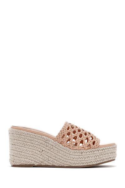 Derimod Beige Wedge Heeled Women's Slippers - 24sfe451618