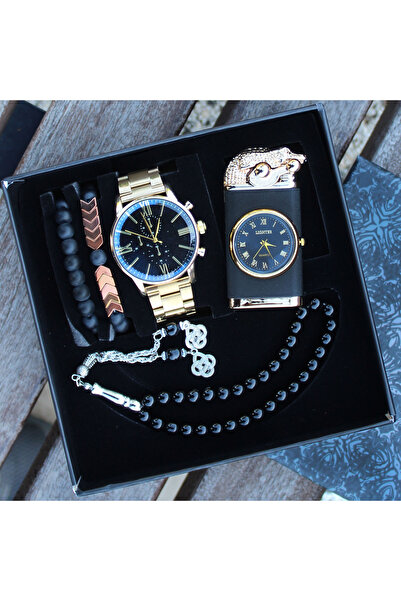 saat&istasyonu Erkek Kol Saati Seti Erkek Tesbih ''Saatli Çakmak Ejderha  '' Bileklik Spor Saat Seti