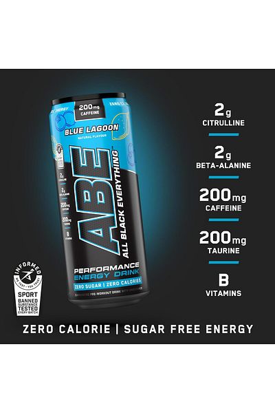 applied nutrition علب آبي قبل التمرين، مشروب طاقة عالي الأداء، بلو لاجون، (عبوة من 12 علبة × 330 مل)