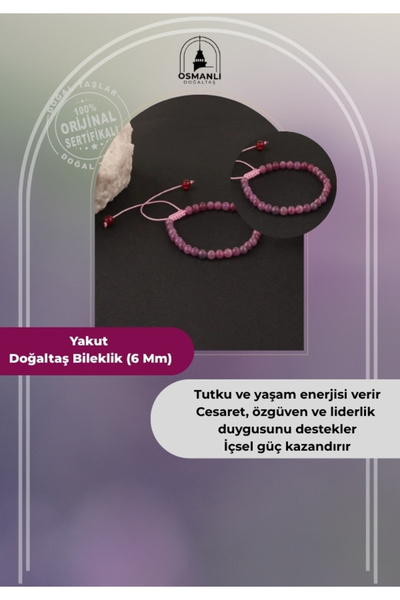 OSMANLI DOĞAL TAŞ Sertifikalı Yakut Doğaltaş Bileklik 6 Mm B911