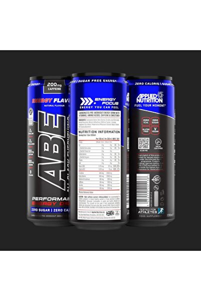 applied nutrition Abe Pre Workout Cans, High Performance Energy Drink, Energy Flavor, 12 x 330ml Can