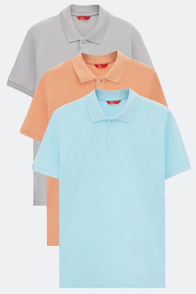 D'S Damat Ds Damat Regular Fit Ανοιχτό Τυρκουάζ/Βερίκοκο/Γκρι Πικέ με υφή 100% βαμβακερό μπλουζάκι πόλο
