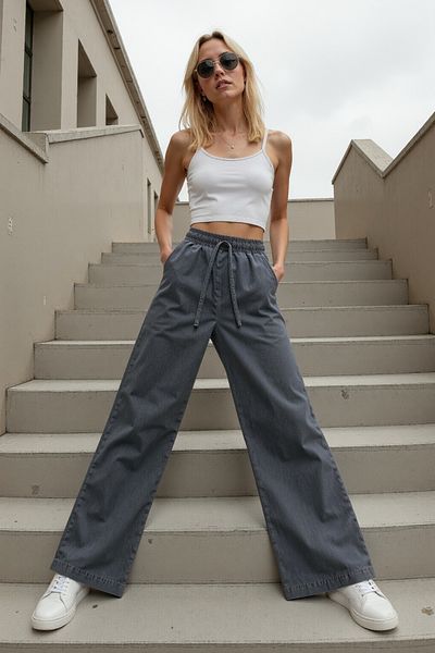 ENZİM JEANS Τζιν με ελαστική μέση κανονική μέση φαρδιά πόδι