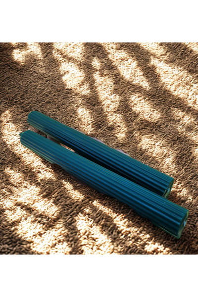 DRN Dekoratif Çizgili Pinterest Model Petrol Yeşili Renk Şamdan Mum 2'li Set