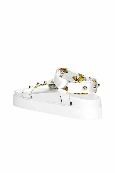 Versace Women's Round Open Toe Apartment Heel Strap Fixing White Sandals 78Va3Sm2Zs187-G03