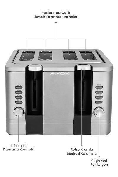 AWOX Red Slice Pro 4-Stage Toaster - Grey Distributor Steel 220