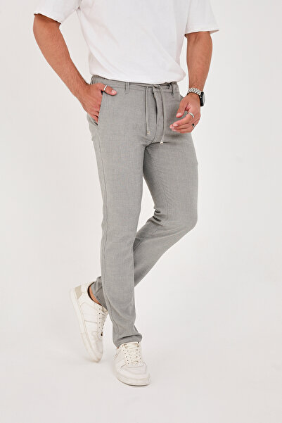 BROCARD Men's Seersucker Lycra Jogger Slimfit Waist Half Elastic Gray Fabric Trousers