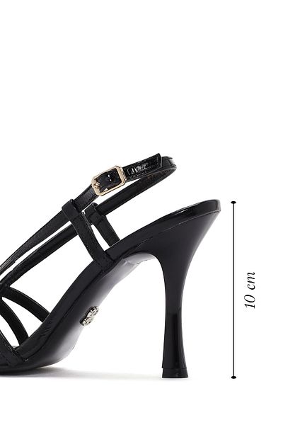 Derimod Women's Black Ankle Buckle Thin Heeled Shoes 100% Genuine Leather Sandals 24Sfd160116