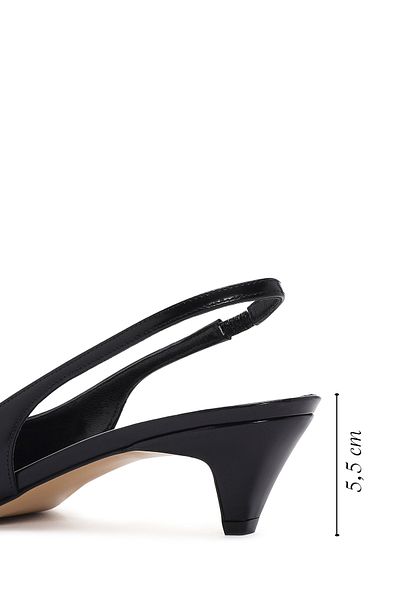 Derimod Women's Black Open Back Short Heeled 100% Genuine Leather Heeled Shoes, Stiletto 24Sfd121322