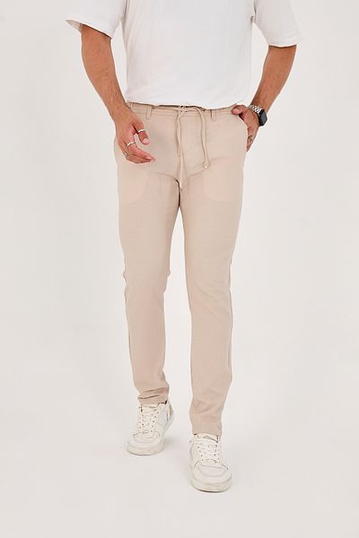 BROCARD Ανδρικό ύφασμα Seersucker Lycra Jogger Slimfit μέσης μισό ελαστικό μπεζ υφασμάτινο παντελόνι