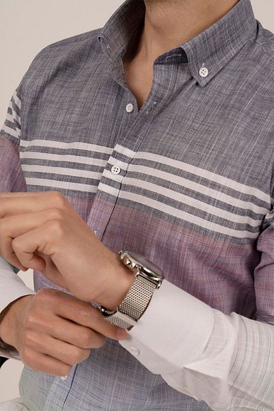 Etikmen Ανδρικό πουκάμισο με πάνελ Grey Cherry Slimfit Linen Gift Boxed