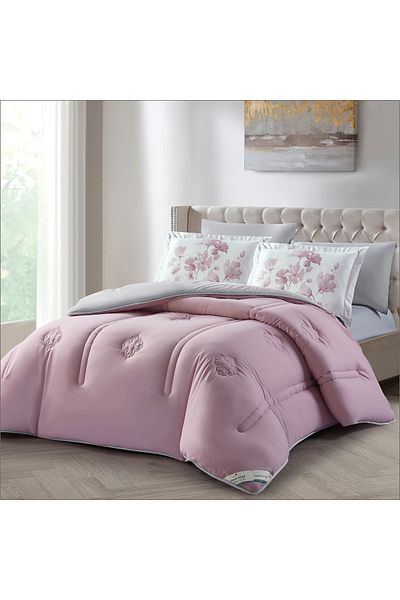 Donetella 6-piece Comforter Set – King Size 260x240 Cm, Microfiber, Digital Quilted 350 Gsm Filling