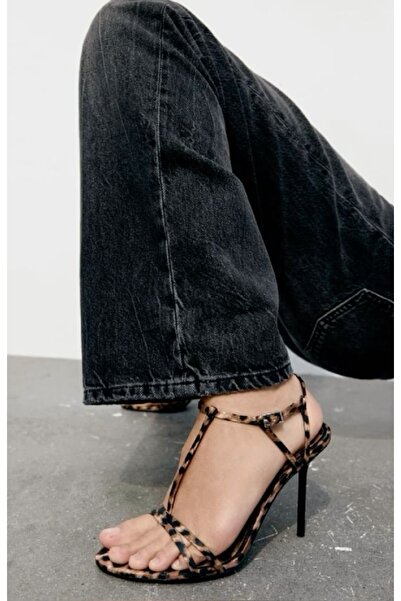 MYVOLANTE Sandale cu toc pentru femei cu model leopard