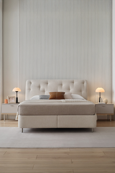 Enza Home Cante Başlıklı Baza 2'li Set - Krem