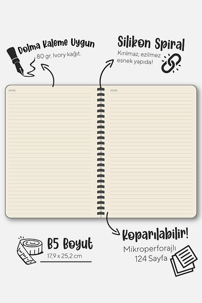 Victoria's Journals Silicone Spiral Notebook 80 Gr. Ivory 18X25Cm Striped