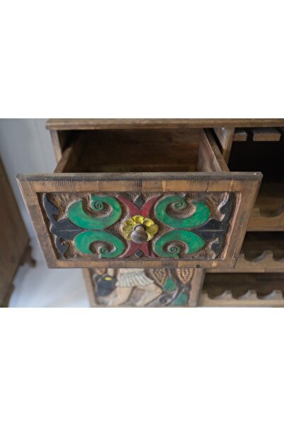 Genel Markalar Masif Ahşap Şaraplık Eskitme El Oyması Helenistik Dönem Kapakl...