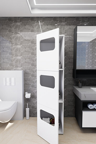 Mirobi Lavina Banyo Kirli Sepetli Çamaşır Dolabı Beyaz