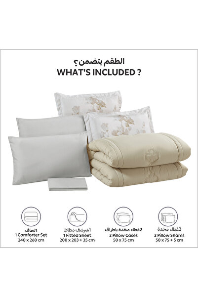 Donetella 6-piece Comforter Set – King Size 260x240 Cm, Microfiber, Digital Quilted 350 Gsm Filling