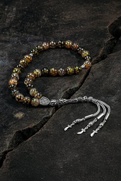 OSMANLI GÜMÜŞ Χάντρες Προσευχής από Φυσική Πέτρα - Αχάτης Φυσική Πέτρα Χάντρε...