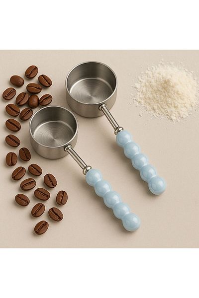morponi Set of 2 Porcelain Pearlescent Blue Handle Measuring Spoons Silver 5ml