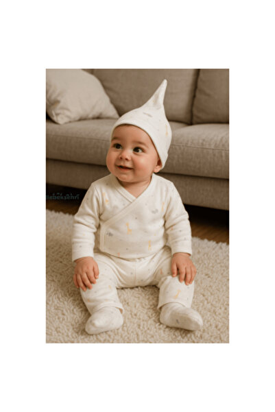 Evokids طقم ملابس عضوية من ثلاث قطع للمواليد من مستشفى زيرافال مع قفازات وأحذ...