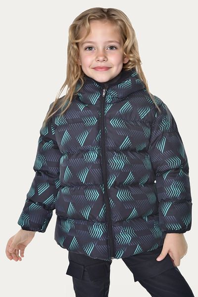 Riverstorm Girl's Black Green Digital Pattern Fleece Water and Windproof Hooded Puffer Winter Coat