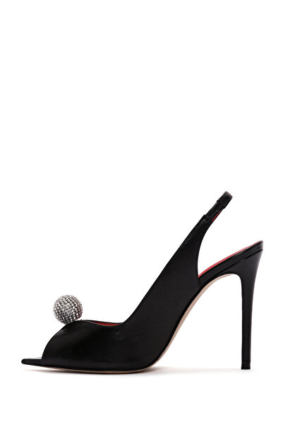 Derimod Γυναικεία μαύρα ψηλοτάκουνα παπούτσια με λεπτομέρεια αξεσουάρ 100% γνήσιο δέρμα σανδάλια 24sfd100318