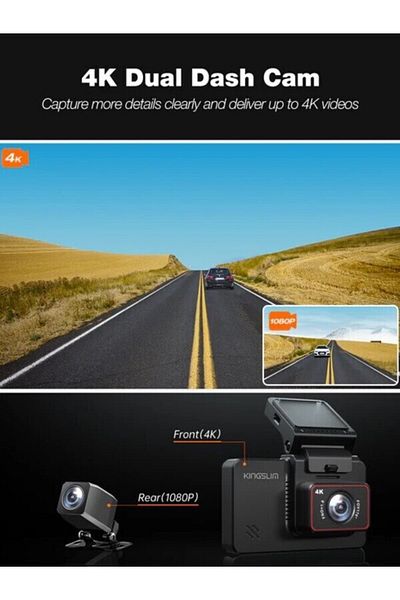 Kingslim D4 4k Dual Dash Cam Front 4k/2.5k And Rear 1080p Camera