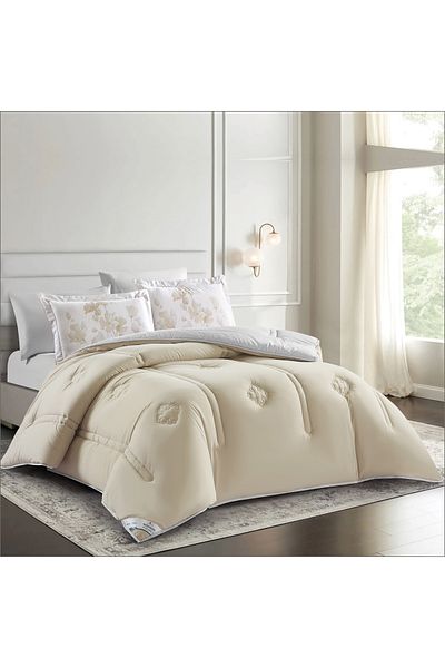Donetella 6-piece Comforter Set – King Size 260x240 Cm, Microfiber, Digital Quilted 350 Gsm Filling