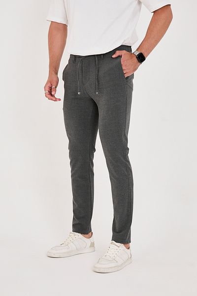 BROCARD Men's Seersucker Lycra Jogger Slimfit Waist Half Elastic Anthracite Fabric Trousers