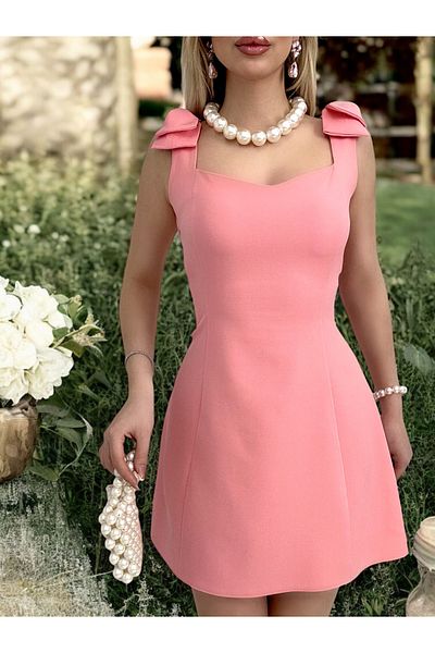 Seçkin Butik Candy Pink Bow Mini Evening Dress