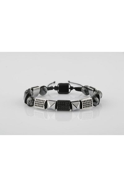 OSMANLI DOĞAL TAŞ Obsidian-snowmed Obsidian-hematite Zircon Natural Stone Bracelet