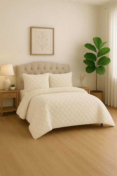 Genel Markalar Ekol Baklava Model 3 Parça Krem Rengi 1 Yatak Örtüsü (240x250 cm) + 2 yastık kılıfı (50x70) cm
