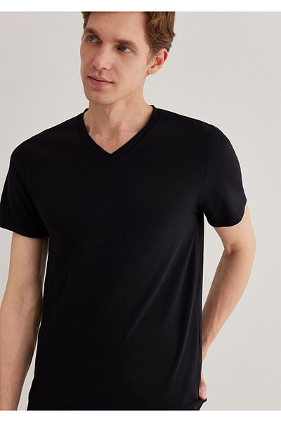 Mavi Μαύρο Stretch Βασικό T-Shirt με λαιμόκοψη - Εφαρμοσμένο Cut061748-900